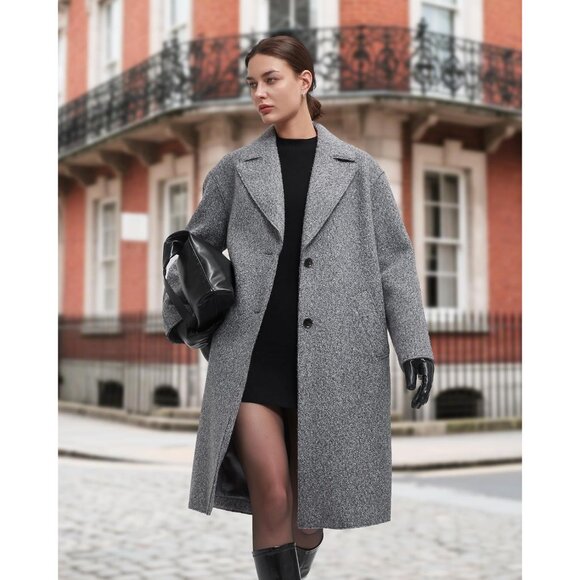 Women's Grey Winter Warm Long Fall Notch Lapel Single-breasted Trench Coat - Picture 5 of 6